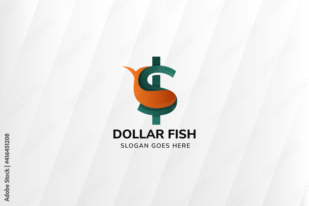 Poster dollar fish logo template design. isolated on white grey gradient horizontal layout background. comb