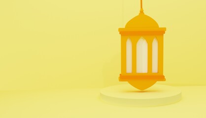 Elegant Ramadan Kareem with Islamic lantern ornament on the podium as background illustration, greeting card design, 3d background renderings