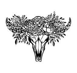 Fototapeta premium Skull cow flower floral rose.Ethnic symbol decoration native.Boho style american style.Isolated ni white background.