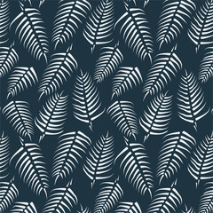 Tropical palm tree leaves. Simple and abstract pattern. Seamless vector pattern. White background. 8 EPS.