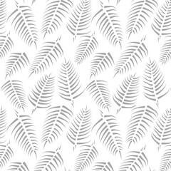 Tropical palm tree leaves. Simple and abstract pattern. Seamless vector pattern. White background. 8 EPS.