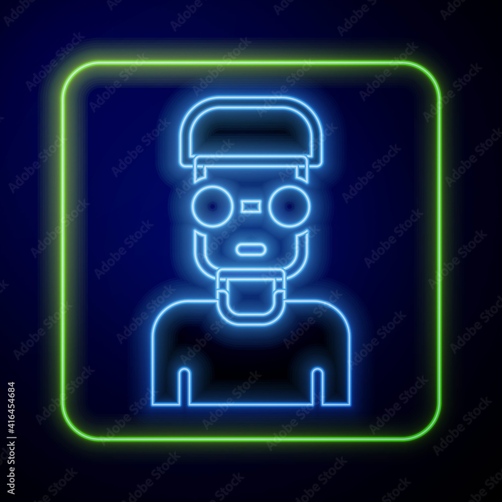 Aufkleber glowing neon nerd geek icon isolated on blue background. vector.