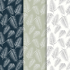 Tropical palm tree leaves. Simple and abstract pattern. Seamless vector pattern. White background. 8 EPS.