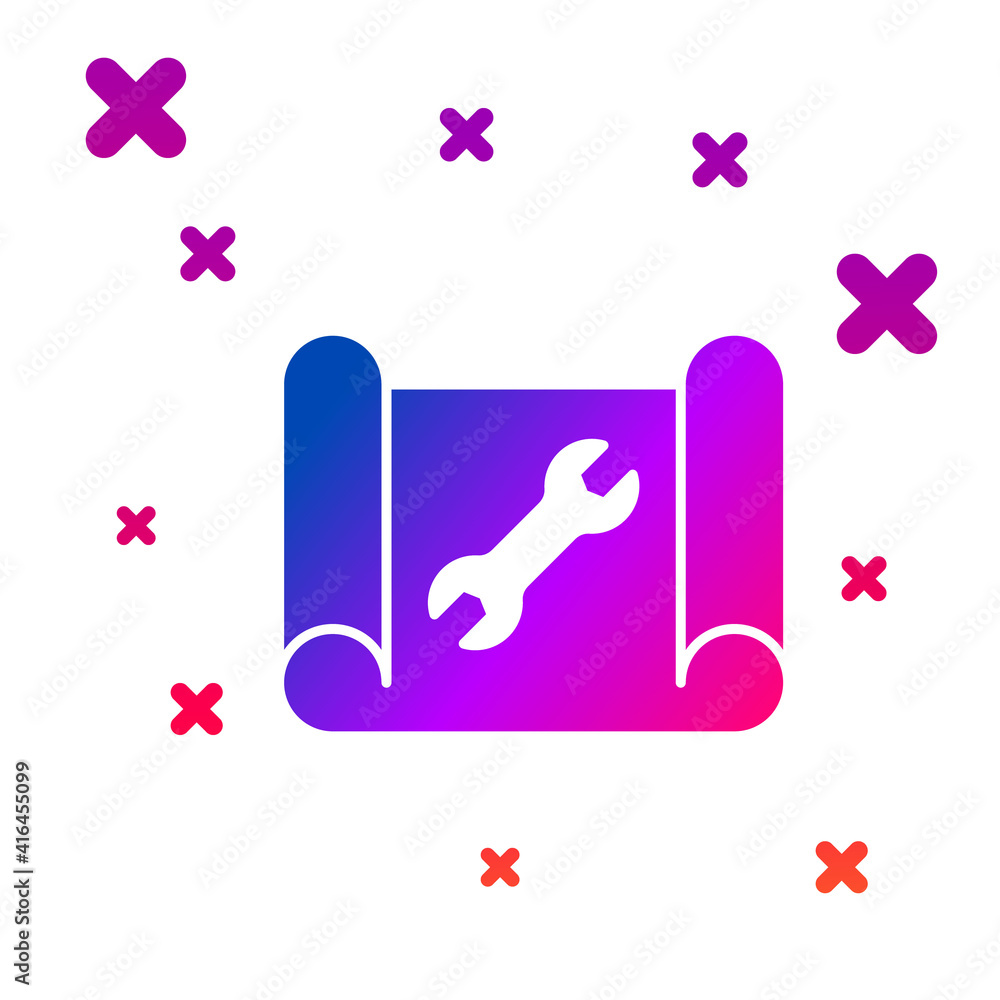 Aufkleber color graphing paper for engineering and wrench icon isolated on white background. gradient random d