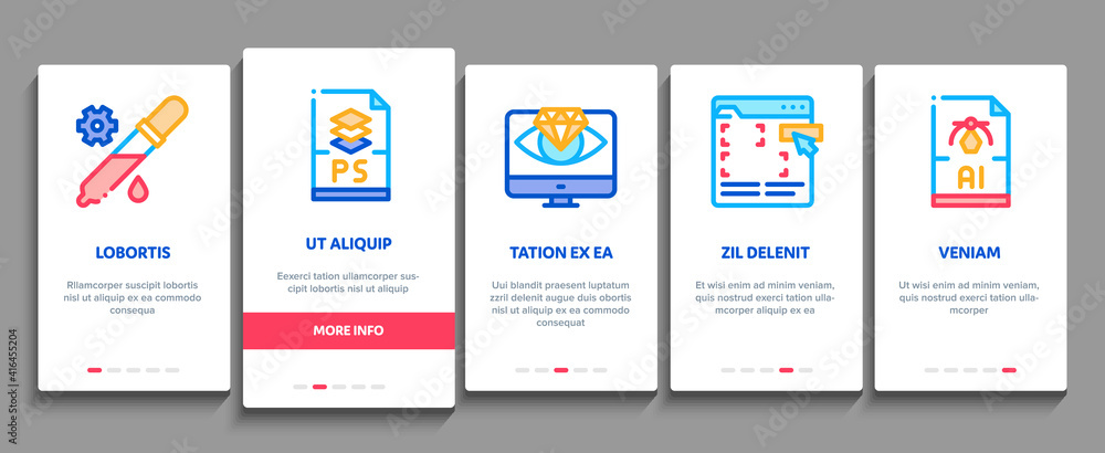 Poster graphic design and creativity onboarding mobile app page screen vector. photo camera and tablet for 