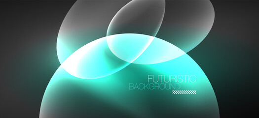 Neon ellipses abstract backgrounds. Shiny bright round shapes glowing in the dark. Vector futuristic illustrations for covers, banners, flyers and posters and other
