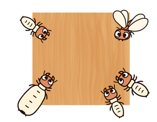 シロアリと木目背景