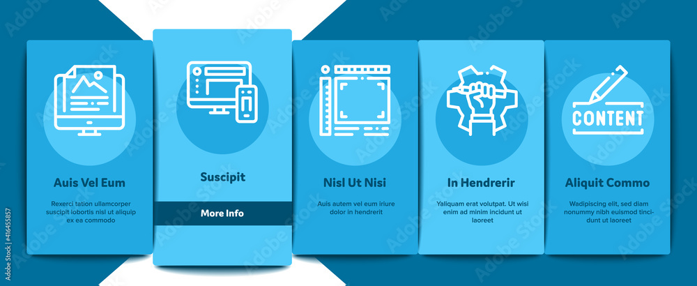 Aufkleber graphic design and creativity onboarding mobile app page screen vector. photo camera and tablet for 