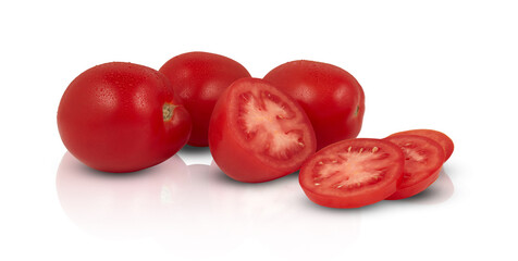 Slice red tomatoes, cut in half and shadow mirror reflection isolated on white with clipping​ path​