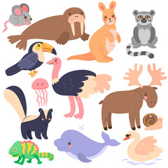 Set of cute animals in cartoon style isolated on white background. Vector graphics.