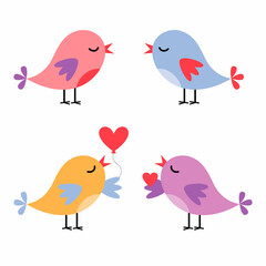 Small cartoon birds with hearts