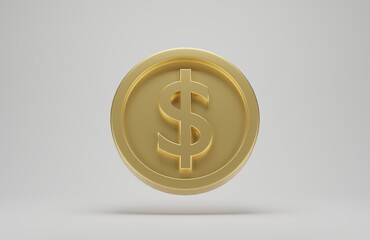 Gold coin with dollar sign on white background. 3d rendering.