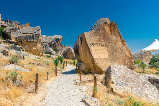 park reserve Gobustan in Azerbaijan with ancient rock petroglyphs