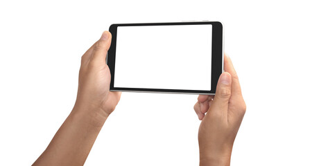 Hands holding a tablet touch computer gadget