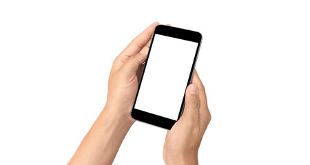 Hand holding smartphone device touching screen