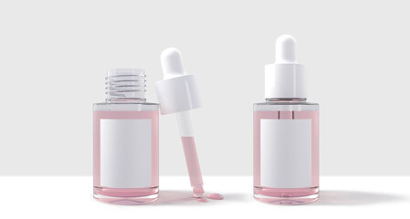 Serum bottle mock up and package 3d illustration isolated on white background.