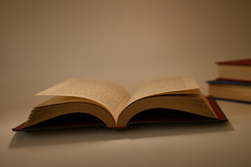 open book on pile of book background shcool study book