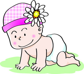 vector cartoon baby beauty flower butterfly hat