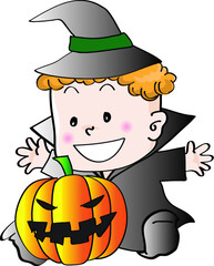 vector cartoon baby with Halloween pumpkin