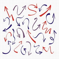 Set of arrows vector illustration.Arrow doodles vector. A set of simple sketches of arrows. Up, down, left, right ones