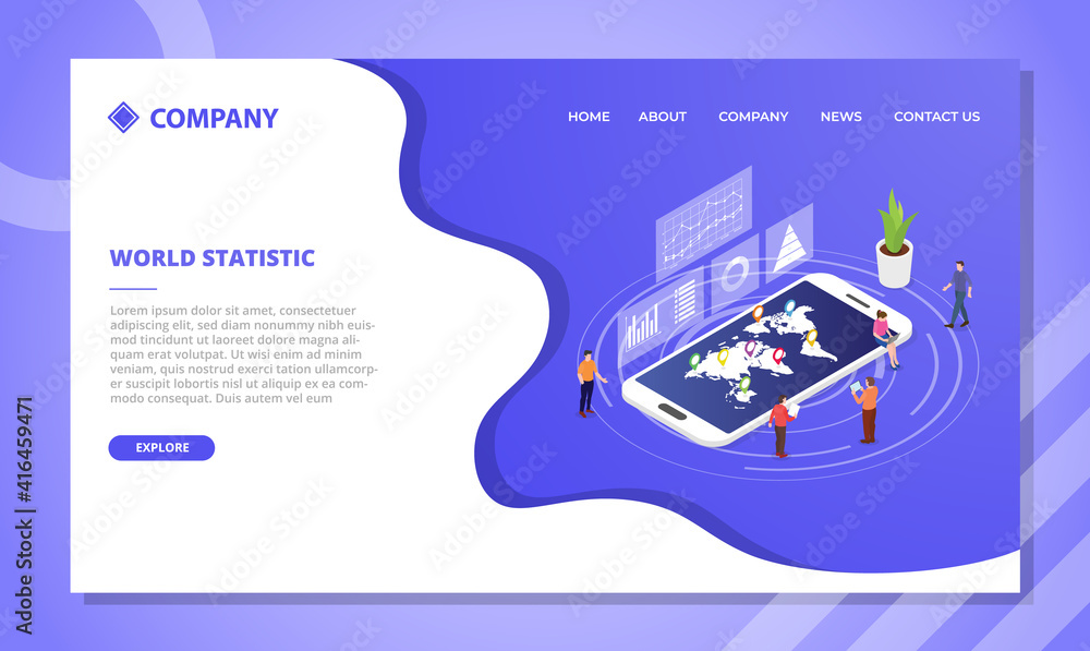 Poster world statistics concept for website template or landing homepage design with isometric style