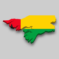 3d isometric Map of Guinea-Bissau with national flag.