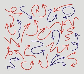 Obraz premium Set of arrows vector illustration.Arrow doodles vector. A set of simple sketches of arrows. Up, down, left, right ones
