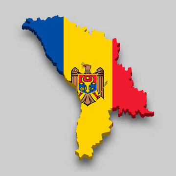 recommend clip art: 3d isometric Map of Moldova with national flag.