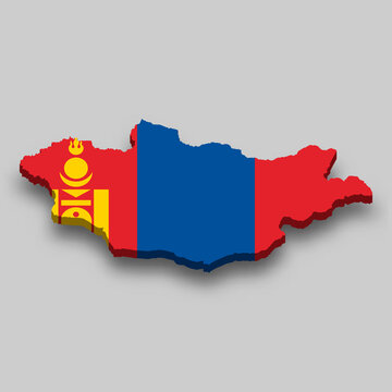 recommend clip art: 3d isometric Map of Mongolia with national flag.