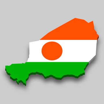 recommend clip art: 3d isometric Map of Niger with national flag.