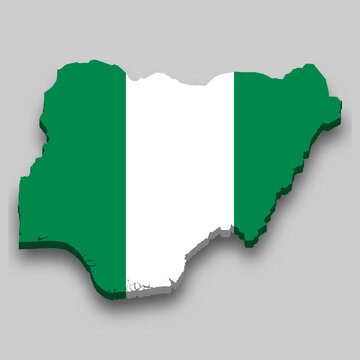 recommend clip art: 3d isometric Map of Nigeria with national flag.