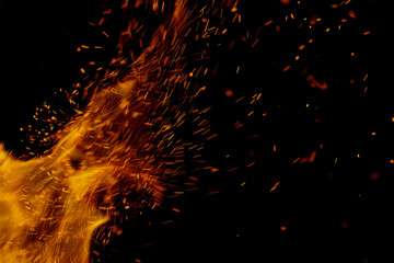 flame of fire with sparks on a black background