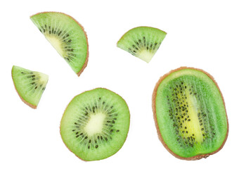 Naklejka na ściany i meble Kiwi fruit slices isolated on a white background, top view