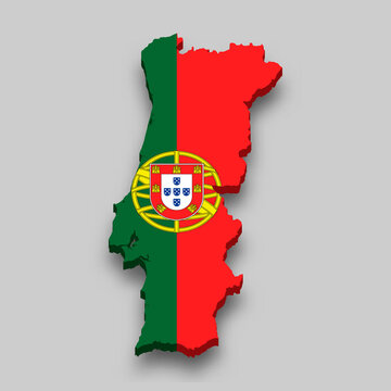 recommend clip art: 3d isometric Map of Portugal with national flag.