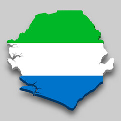 3d isometric Map of Sierra Leone with national flag.