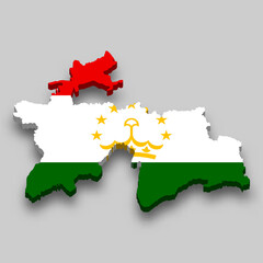 Fototapeta premium 3d isometric Map of Tajikistan with national flag.