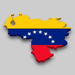Fototapeta premium 3d isometric Map of Venezuela with national flag.