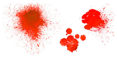 Set. Red blots on on white background. Watercolor