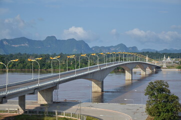 Obraz premium Construction of a bridge across the Mekong River 3, Thailand and Laos
