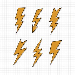 Set of Vintage thunder symbol with sunburst on paper background