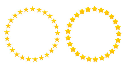 Yellow stars round frame. 3D vector illustration isolated on white.