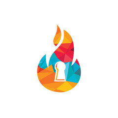 Fire padlock key logo design template. Fire flame key logo icon.