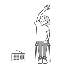 座ってラジオ体操する人イラスト素材