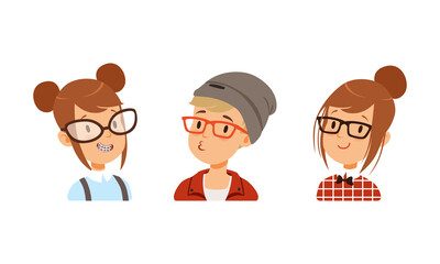 Portraits of Teenagers Set, Biy and Girls Avatars for Social Network Cartoon Vector Illustration