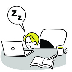 ノートパソコンで仕事や勉強をしていたら居眠りをする男性
テレワーク 