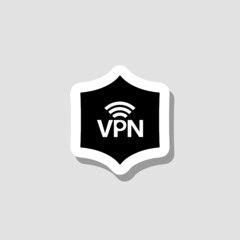Shield with VPN and wifi wireless internet network symbol sticker icon isolated on white background