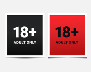 18 plus sign on square frame. Warning only for 18 years and ove. Eighteen years over. Adult only. Illustration vector