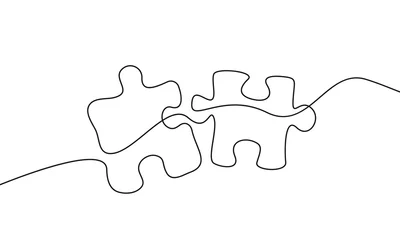 Photo sur Plexiglas Une ligne Un dessin au trait continu de puzzle noir croquis sur fond blanc. Puzzle Simple Une Ligne Illustration. Concept d& 39 entreprise abstrait d& 39 art en ligne. Dessin de contour minimaliste. Vecteur EPS 10