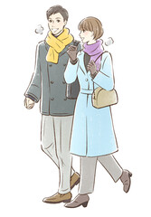 冬っぽい服装でデートするカップル