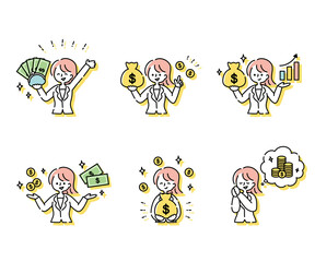 スーツの女性とお金のポジティブなイメージ（ドル）